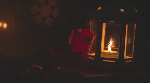 Lantern With Candle at Night Stock Footage 46710849