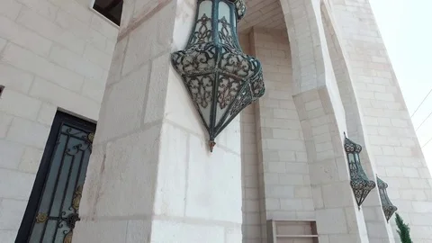 Lantern on the column at the entrance to the mosque Stock Footage 78214802