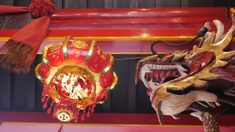 Lantern &amp; Dragon Statue Stock Footage 146650782