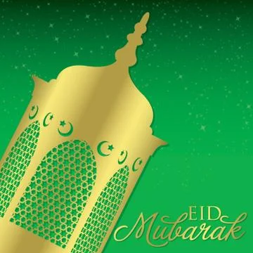 Lantern "Eid Mubarak" (Blessed Eid) card in vector format. Stock Illustration