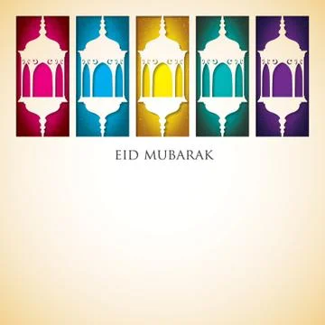 Lantern "Eid Mubarak" (Blessed Eid) card in vector format. Illustrazione stock