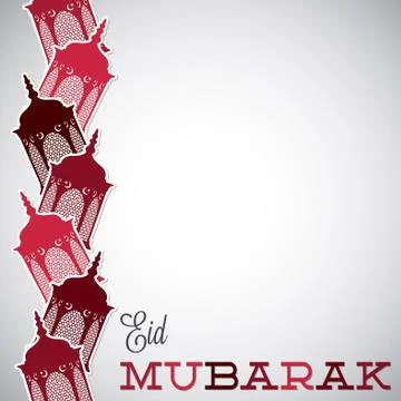 Lantern "Eid Mubarak" (Blessed Eid) card in vector format. Stock Illustration