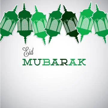 Lantern "Eid Mubarak" (Blessed Eid) card in vector format. Stock Illustration