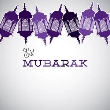 Lantern "Eid Mubarak" (Blessed Eid) card in vector format. Stock Illustration