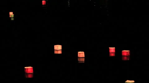Lantern Floating at Hirosawa Pond and the Torii Shapes of the Gozan Fire Stock Footage 332477093