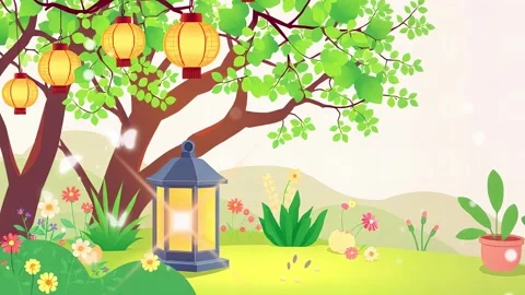 **Lantern Flora Fest : A tree is illuminated by the nearby glowing lanterns, it Stock Footage 307004950