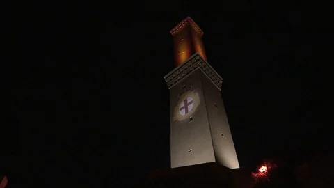 The lantern of Genoa by night Stock Footage 75440288