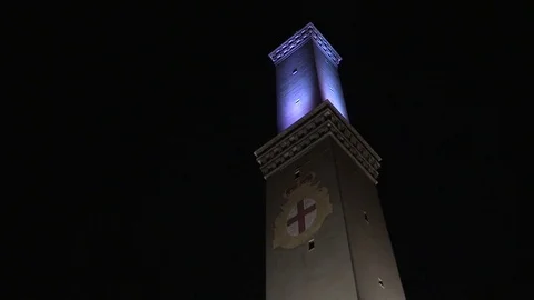 The lantern of Genoa by night Stock Footage 75441311