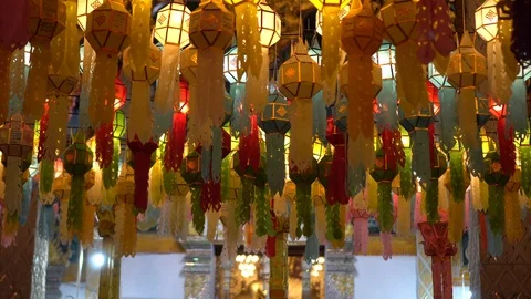 Lantern hung up on the rail to the prosperity in loy krathong festival at wat Vídeos de archivo 97109138
