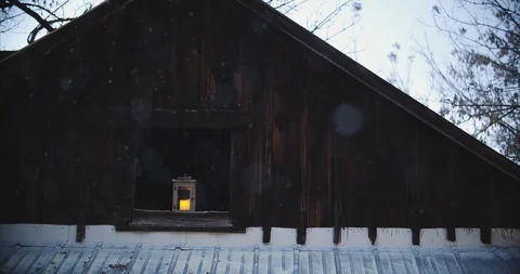 Lantern hung in the window of a barn Stock Footage 97517285