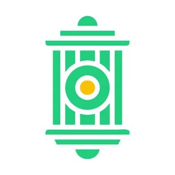 Lantern icon solid green yellow style ramadan illustration vector element a.. Stock Illustration