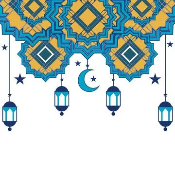 Lantern with Islamic Frame, Ramadan, Eid al-Fitr Lantern Vector Background 스톡 일러스트