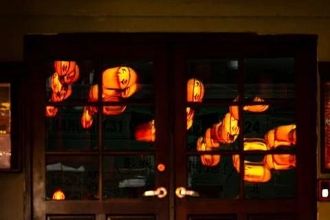 Lantern Light Through Wooden Window Shadows Stock Photos