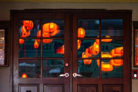Lantern Light Through Wooden Window Shadows Stock Photos