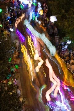 Lantern Lights Motion Blur In Eclectic Atlanta Night Parade Stock Photos