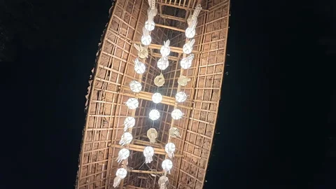 Lantern-lit bamboo ceiling at Chiang Mai Old Town temple Stock Footage 309193591
