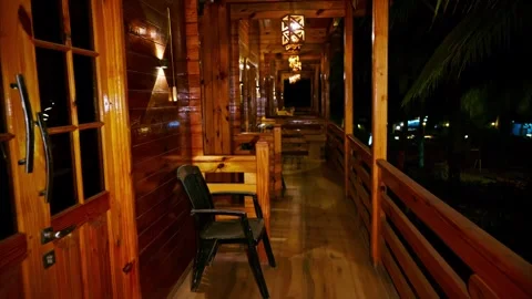 Lantern Lit Wooden Corridor Glows in Peaceful Night Escape Stock Footage 305961007