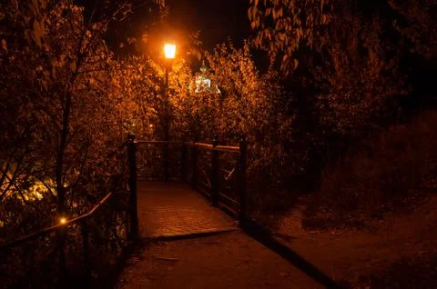 Lantern in the night park Stock Photos