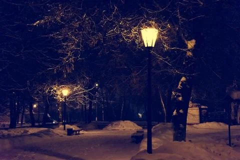 Lantern night snow tree Stock Photos