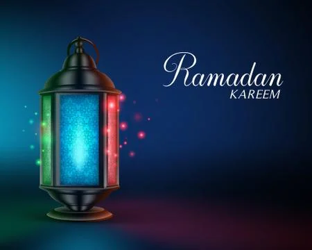 Lantern or fanous hanging with crescent moon and lights Stock Illustration