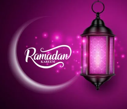 Lantern or fanous hanging with crescent moon and lights Stock Illustration