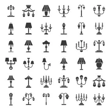 Lantern or lamp vector icon set, solid style Stock Illustration