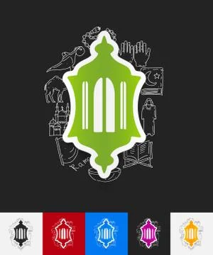 Lantern paper sticker with hand drawn elements Stock Illustration