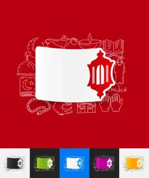 Lantern paper sticker with hand drawn elements Stock Illustration