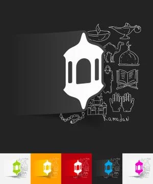 Lantern paper sticker with hand drawn elements Illustrazione stock