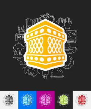 Lantern paper sticker with hand drawn elements Stock Illustration