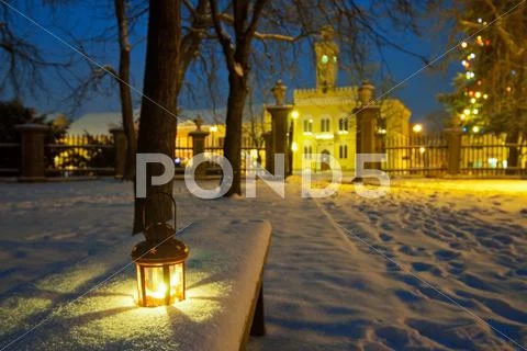 Lantern in park at night Stock Photos