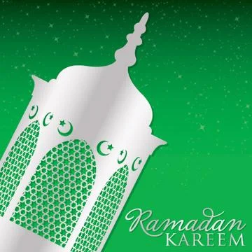 Lantern "Ramadan Kareem" (Generous Ramadan) card in vector format. Stock Illustration