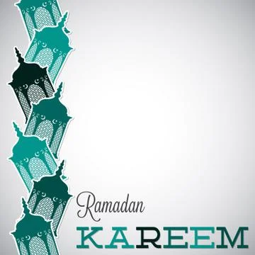 Lantern "Ramadan Kareem" (Generous Ramadan) card in vector format. Stock Illustration
