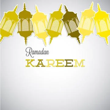 Lantern "Ramadan Kareem" (Generous Ramadan) card in vector format. Stock Illustration