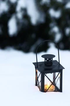 Lantern on snow Foto stock
