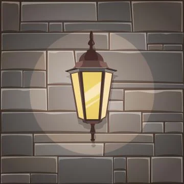 Lantern On The Stone Wall Stock Illustration