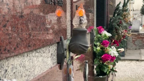 Lantern on Tombstone Cloudy Day Stock Footage 261147860