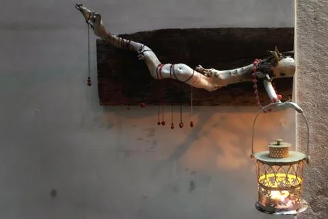 Lantern on the wall. Stock Photos