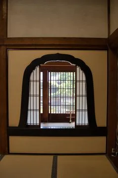The lantern window inside the temple.   Kyoto Japan Stock Photos