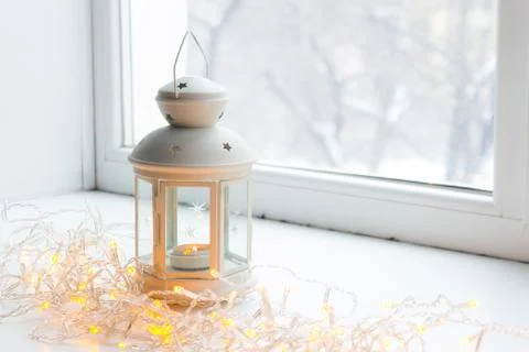 Lantern on window Stock Photos