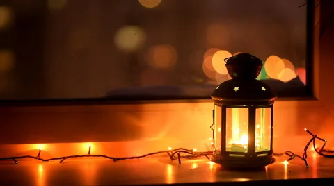Lantern on a window sill Stock-Footage 60596040