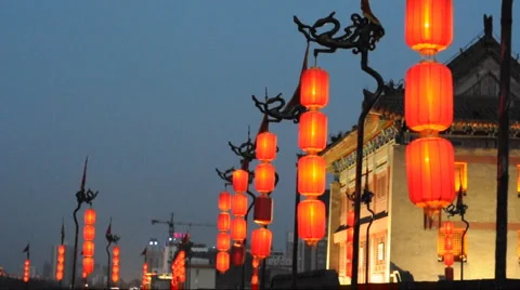 Lantern of xi'an city wall  Stock Footage 885670
