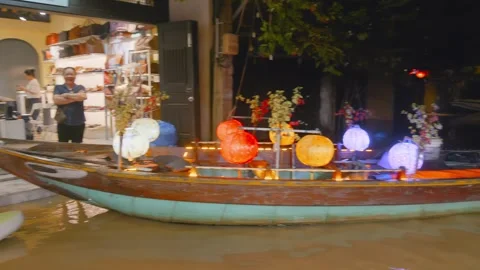 Lanterns and boats at night, Hoi An, Quang Nam, Vietnam (VN) Stock Footage 331550028