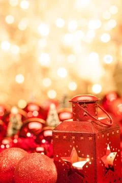 Lanterns and christmas balls Stock Photos