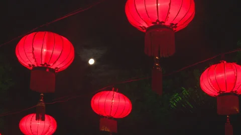 Lanterns and the moon Stock Footage 36691578