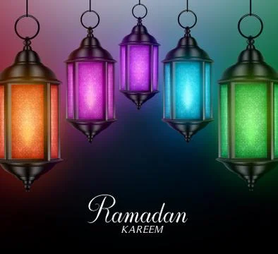 Lanterns Background in Colorful Glowing Lights in the Dark Stock Illustration