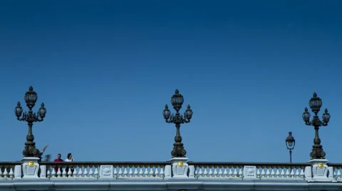 Lanterns on a bridge over the river Seine Stock Footage 40008903