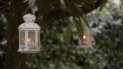 Lanterns with candle light and snowfall 01 Stock Footage 101845329