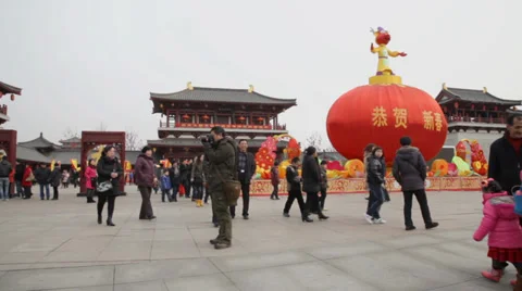 Lanterns decorations in park during chinese spring Festival Stock Footage 34332101