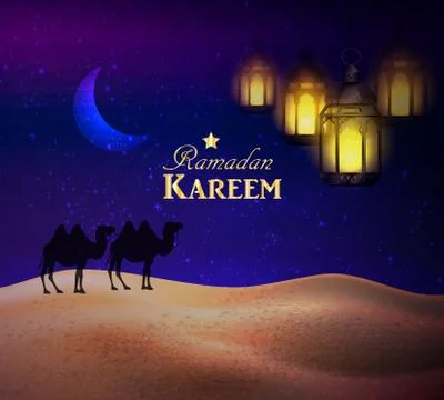 Lanterns in the desert at night sky Stock Illustration